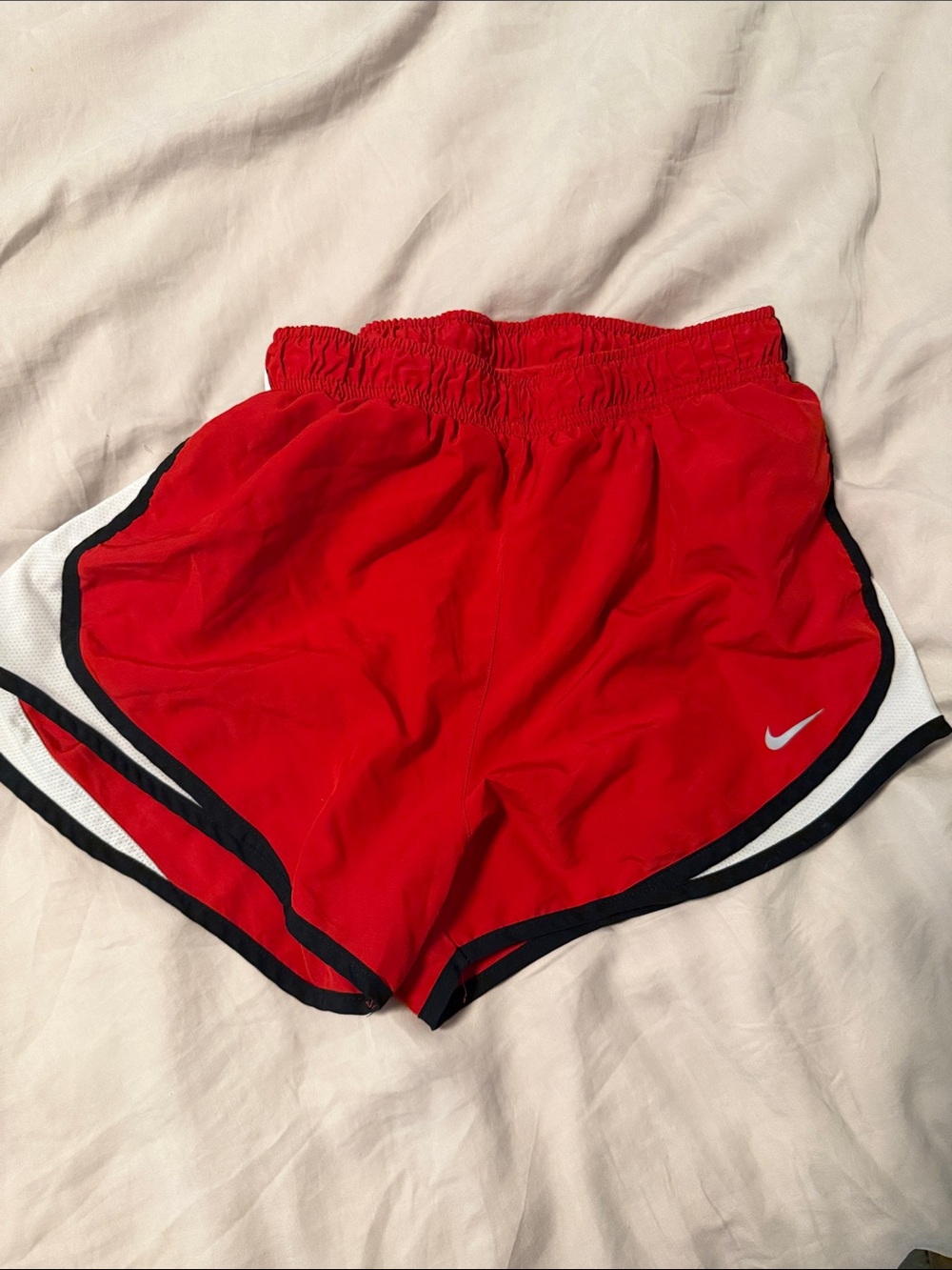 Nike Red Women’s Athletic Shorts with Black Trim Dri-Fit Tempo